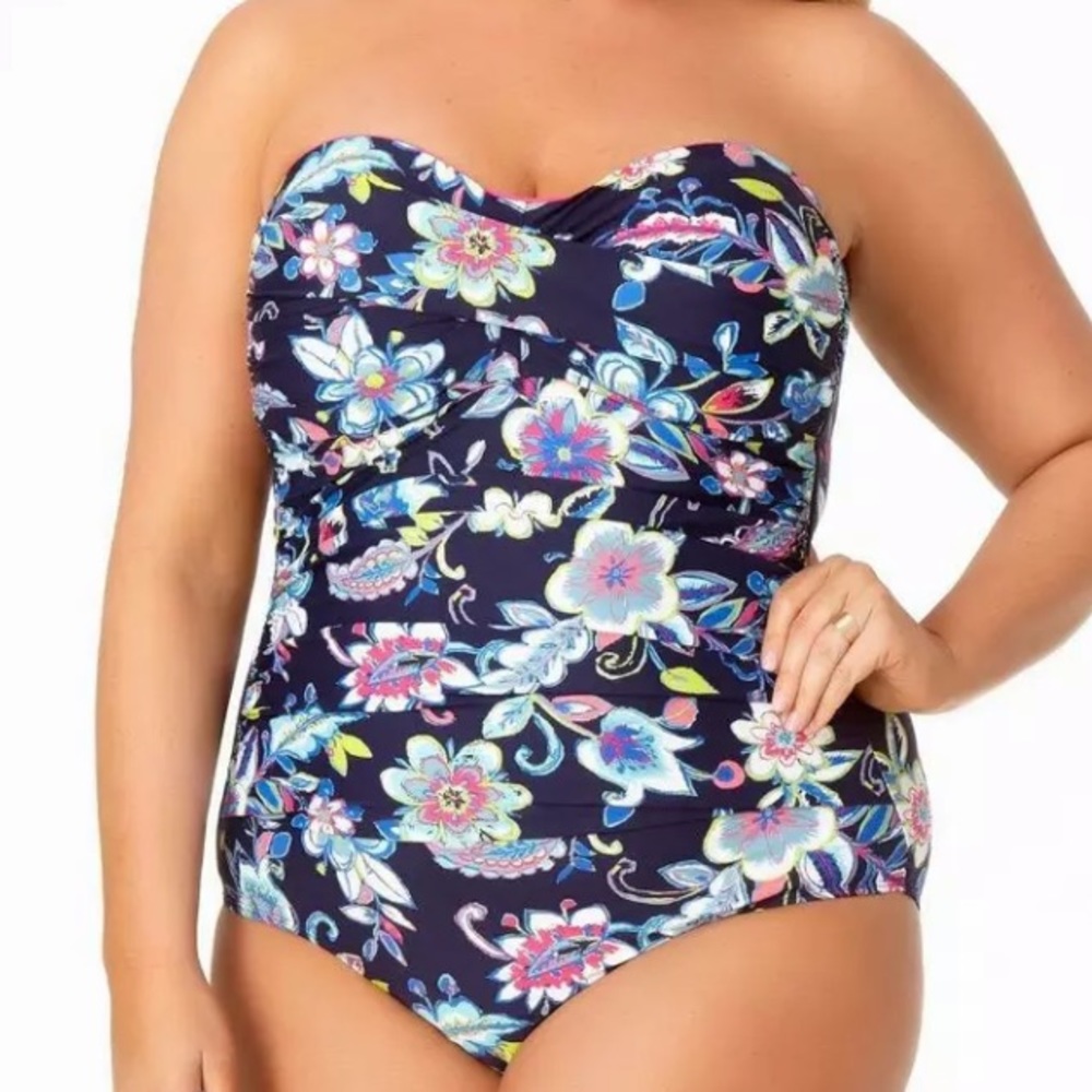 Anne Cole Twist Front Shirred Paisley One Piece